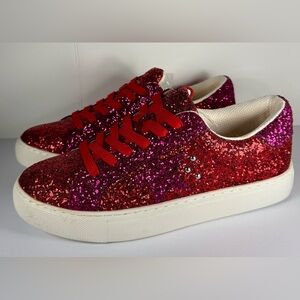 Hey Girl Corkys Red Pink Glitter Platform Sneakers Women’s Size 7 NWOT